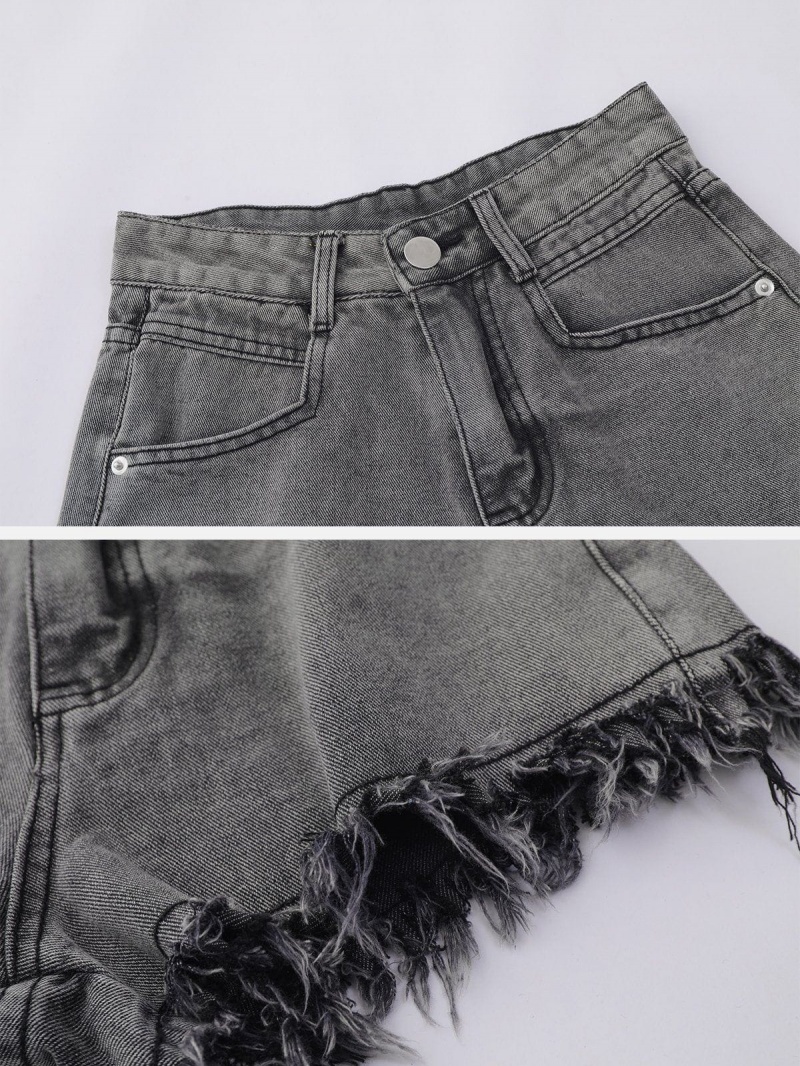 Short Aelfric Eden Vintage Washed Fringe Noir | OPE-20355727